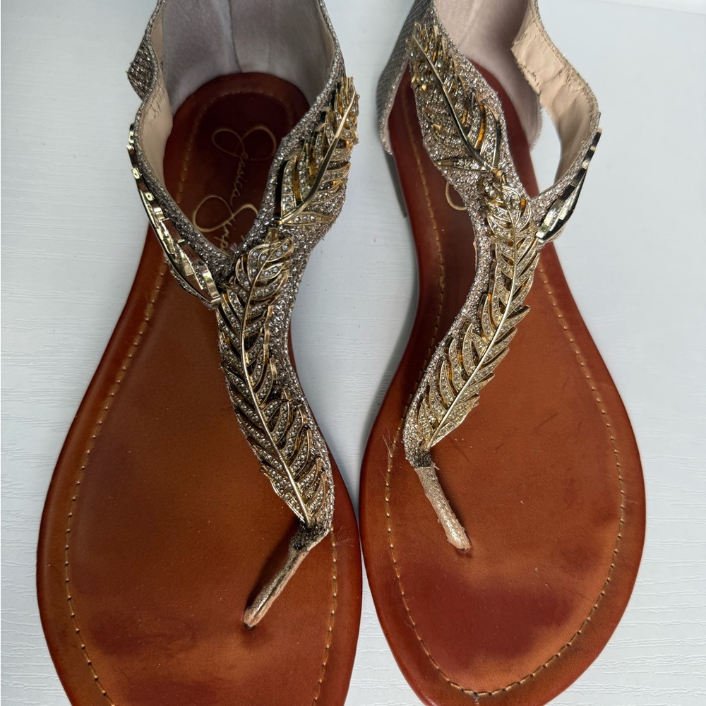 Jessica Simpson Gold Leaf T-Strap Sandals